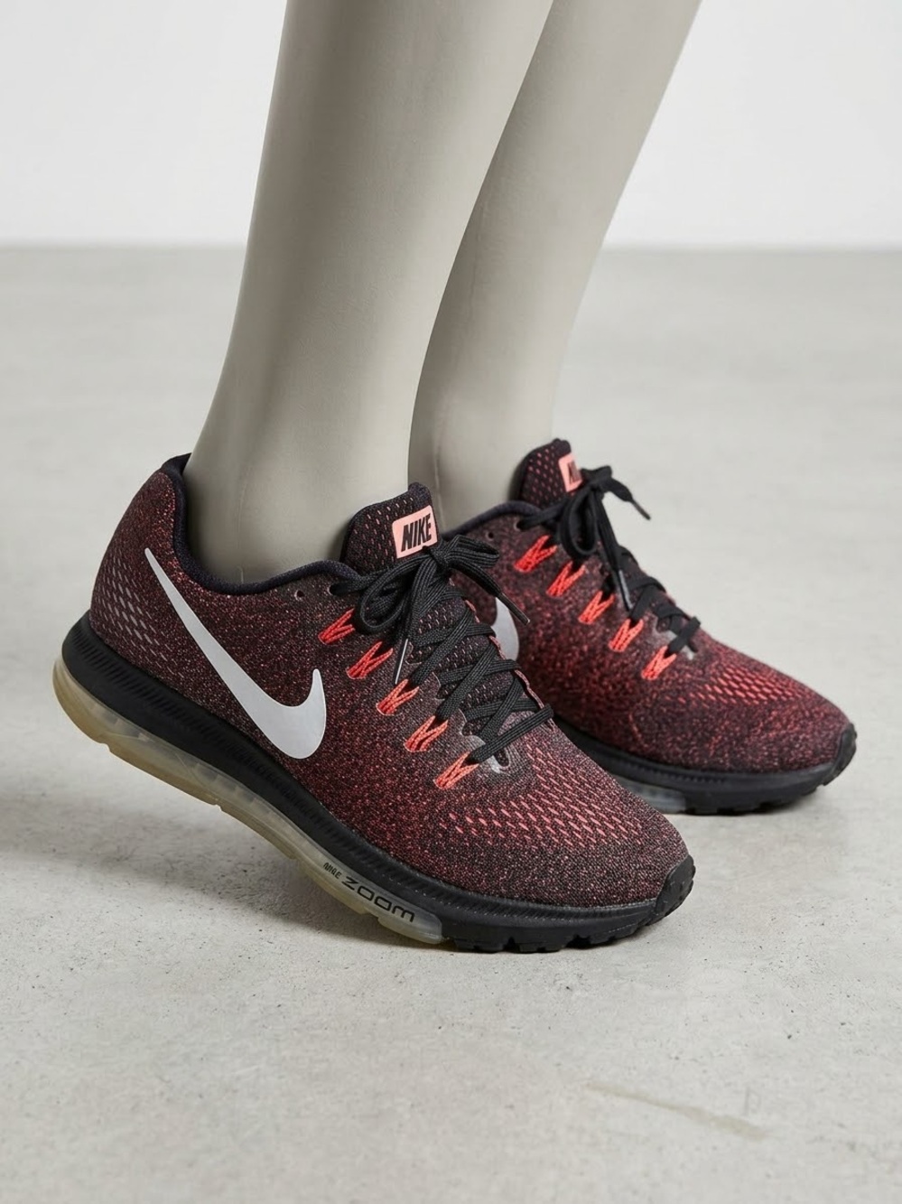 Nike Women's Maroon and Black Knit Running Shoes with White Swoosh